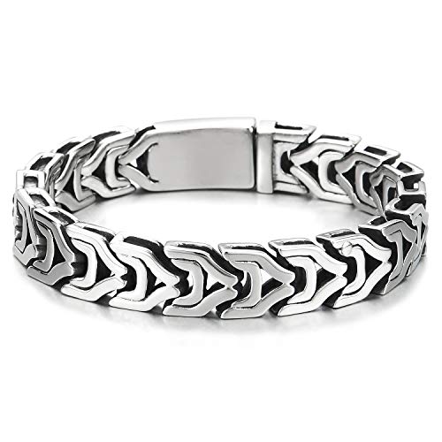 COOLSTEELANDBEYOND Männlich Herren Edelstahl Gliederkette Armband mit Federringverschluss, Punk Rock von COOLSTEELANDBEYOND