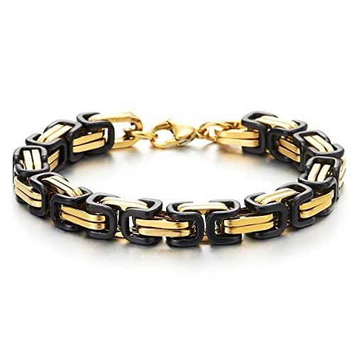 COOLSTEELANDBEYOND Maskulinen Stil Edelstahl Gliederarmband Geflochten Armband für Herren, Gold Schwarz Zweifarbig Poliert von COOLSTEELANDBEYOND