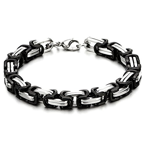 COOLSTEELANDBEYOND Maskulinen Stil Edelstahl Gliederarmband Geflochten Armband für Herren, Silber Schwarz Zweifarbig Poliert von COOLSTEELANDBEYOND