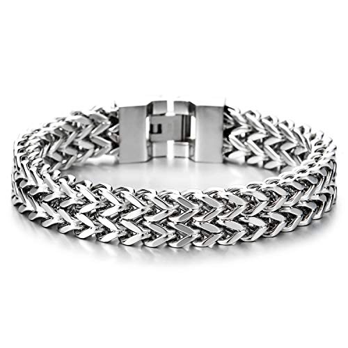 COOLSTEELANDBEYOND Minimalistischen Herren Edelstahl Doppel Franco Link Panzerkette Armband mit Schließe, Punk Rock von COOLSTEELANDBEYOND