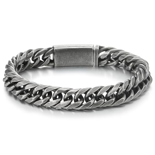 COOLSTEELANDBEYOND Minimalistischen Herren Edelstahl Oxidiert Altes Metall Link Panzerkette Armband, Punk Rock von COOLSTEELANDBEYOND