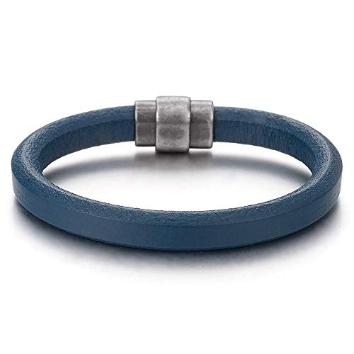 COOLSTEELANDBEYOND Minimalistischen Navy Blau Lederarmband Herrenarmband Herren Damen-Armband Echtes Leder Armreif mit Magnetverschluss von COOLSTEELANDBEYOND