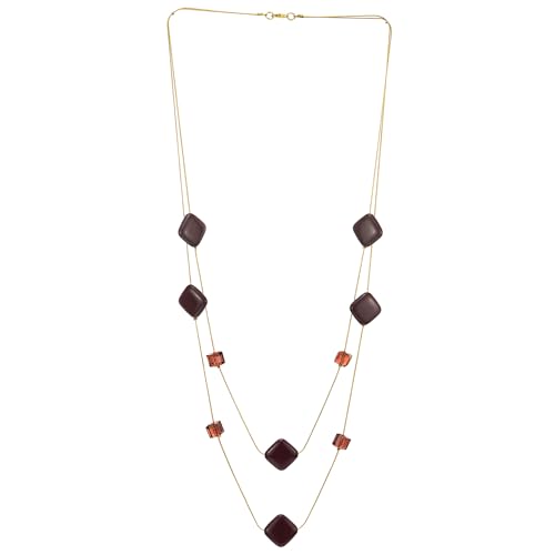 COOLSTEELANDBEYOND Mode Braun Rot Kristall Geschichtet Damen Ostern Halskette, Zwei Strang 80CM Gold Statement Kette mit Versteckter Sicherheitsverschluss von COOLSTEELANDBEYOND