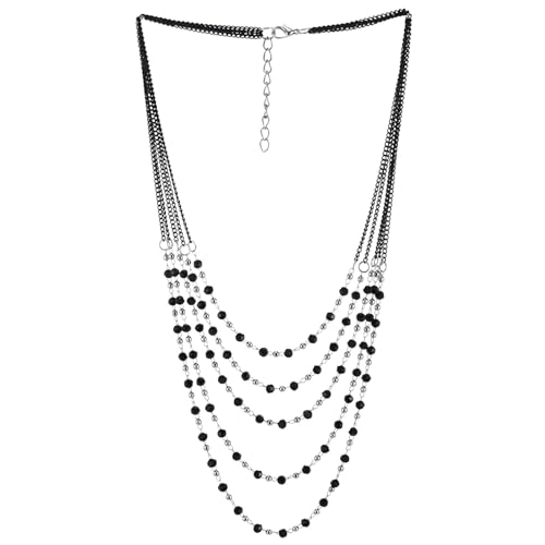 COOLSTEELANDBEYOND Multi-Schichten Perlen Halskette Wasserfall Kette Halskette, Schwarz Lange Kette Statement Halskette, Abendkleid von COOLSTEELANDBEYOND