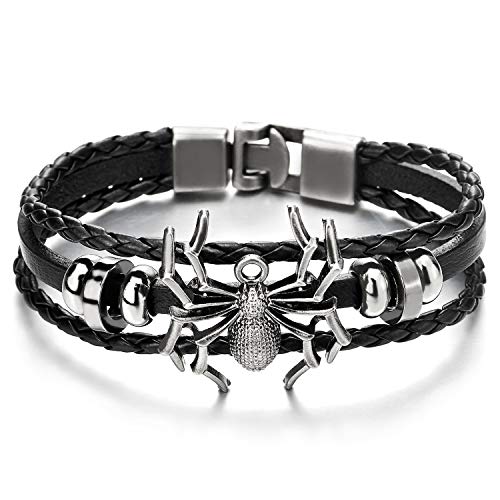 COOLSTEELANDBEYOND Multi-Strang Spinne Leder-Armband Wickeln Schweißband Herren-Armband Schwarz Geflochtenes Leder von COOLSTEELANDBEYOND