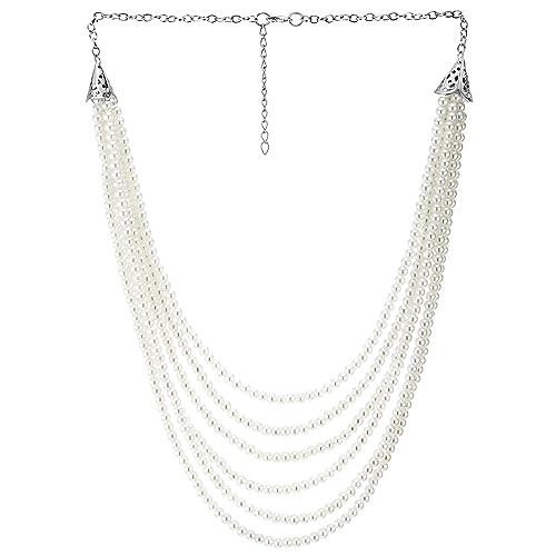 COOLSTEELANDBEYOND Multi-Strang Weiß Perle Statement Halskette Halsband Wulst Charme Anhänger, Abendkleid Hochzeit Partei von COOLSTEELANDBEYOND