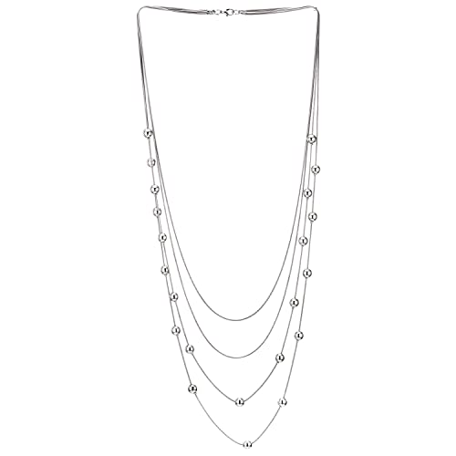 COOLSTEELANDBEYOND Multi-strang Wasserfall Geschichtet Statement Halskette Lange Kette mit Ball Charme Anhänger, Abendkleid von COOLSTEELANDBEYOND