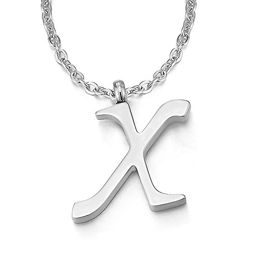 COOLSTEELANDBEYOND Name Initiale Alphabet Buchstaben A bis Z Anhänger Edelstah Halskette für Damen Herren mit 50cm Stahl Seil-Kette - X von COOLSTEELANDBEYOND