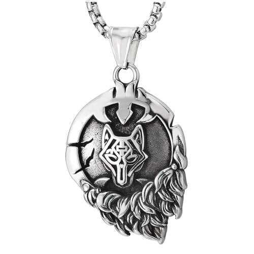 COOLSTEELANDBEYOND Nordisch Wikinger Halskette, Fenrir Wolf Medaille Anhänger Halskette für Herren, Edelstahl Vintage von COOLSTEELANDBEYOND
