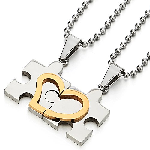 COOLSTEELANDBEYOND Paire Coeur Puzzle de Couples Collier - Amoureux Collier - Pendentif Collier Homme Femmes - Acier -Argent - Poli von COOLSTEELANDBEYOND