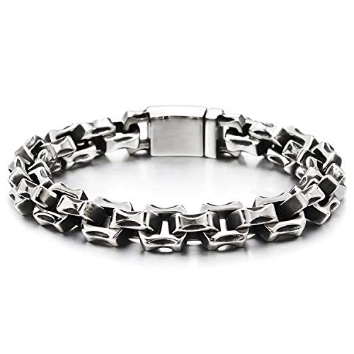 COOLSTEELANDBEYOND Rauhe Oberfläche Damen Herren Edelstahl Irregulär Geschwärzte Rolo Gliederkette Armband mit Box Federringverschluss von COOLSTEELANDBEYOND