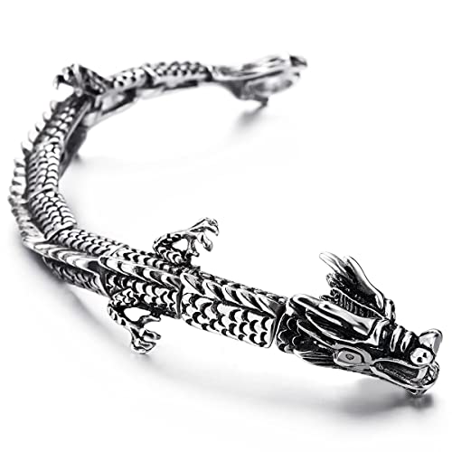 COOLSTEELANDBEYOND Retro-Stil Herren Edelstahl Ganzes Drache Armband, Federringverschluss von COOLSTEELANDBEYOND