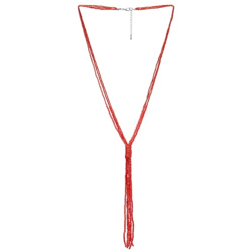 COOLSTEELANDBEYOND Rot Perlen Lariatkette, Y-Form Lange Statement Halskette Multi-Schichten Kette mit Kristall Perlen von COOLSTEELANDBEYOND