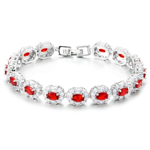 Rot Simulierte Granat Tennis Armband, Halo Ovalen Zirkonia Cluster Armband, Hochzeit Veranstaltung von COOLSTEELANDBEYOND