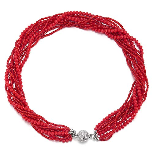 COOLSTEELANDBEYOND Rot Statement Halsketten Anhänger Multi-Schichten Perlen Kristall Geflochtene Kette Halsband Choker Magnetverschluss von COOLSTEELANDBEYOND