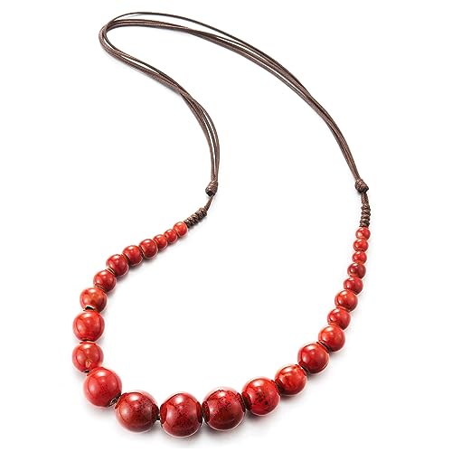 COOLSTEELANDBEYOND Rot Wulst Halsband Halskette, Statement Halskette Journey Keramisch Perlenschnur, Baumwolle Seil Verstellbare von COOLSTEELANDBEYOND