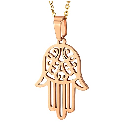 COOLSTEELANDBEYOND Rotgold Hamsa Hand der Fatima Schutz Anhänger für Damen Edelstahl-Halskette mit 50cm Stahl Kette COOLSTEELANDBEYOND Rotgold Hamsa Hand der Fatima Schutz Anhänger für Damen Edelstahl-Halskette mit 50cm Stahl Kette von COOLSTEELANDBEYOND