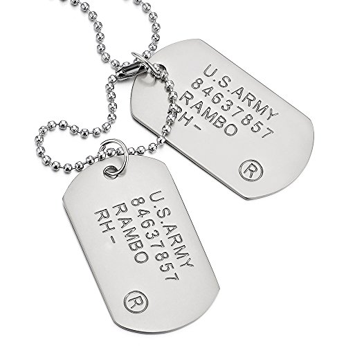 COOLSTEELANDBEYOND Satinierte Zwei Stücke Herren Militär Armee Dog Tag Anhänger und 70cm Kugelkette von COOLSTEELANDBEYOND