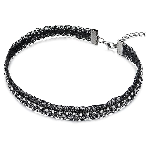 COOLSTEELANDBEYOND Schöne Damen Schwarz Spitze Tattoo Choker Halskette mit Schwarz Strass und Weiß Perle COOLSTEELANDBEYOND Schöne Damen Schwarz Spitze Tattoo Choker Halskette mit Schwarz Strass und Weiß Perle von COOLSTEELANDBEYOND