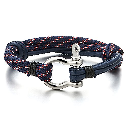 COOLSTEELANDBEYOND Schraube Anker Damen Herren Leder Seil Schnur Geflochtenem Armband, Nautisch Matrose Wickeln Strap Schweissband von COOLSTEELANDBEYOND