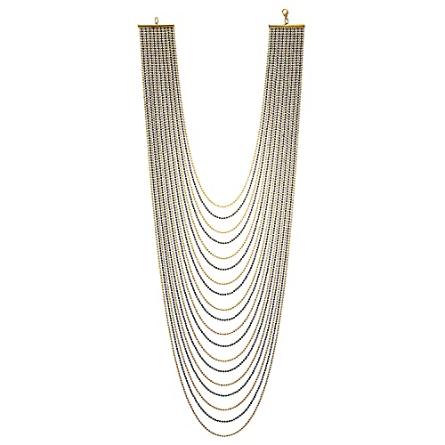 COOLSTEELANDBEYOND Schwarz Gold Lange Statement Halskette Wasserfall Multi-Schichten Ball Kette Anhänger Abendkleid von COOLSTEELANDBEYOND