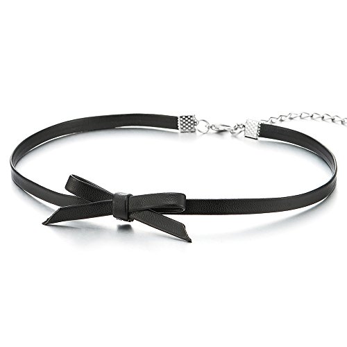 COOLSTEELANDBEYOND Schwarz Leder Schleife Choker Halsketten Halskette für Damen Anhänger von COOLSTEELANDBEYOND