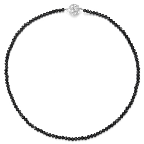 COOLSTEELANDBEYOND Schwarz Perlen Halskette Statement Kristall Kette Halsband Choker Halskette Magnetverschluss mit Zirkonia von COOLSTEELANDBEYOND