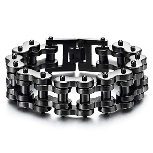 COOLSTEELANDBEYOND Schwarz Schwere Robust Herren-Armband Motorrad Fahrradkette Motorradkette aus Edelstahl Hochglanz Poliert von COOLSTEELANDBEYOND