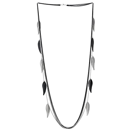 COOLSTEELANDBEYOND Schwarz Silber Statement Halskette Multi-Schichten Lange Kette mit Blatt Charme Anhänger Partei Abendkleid Veranstaltung von COOLSTEELANDBEYOND