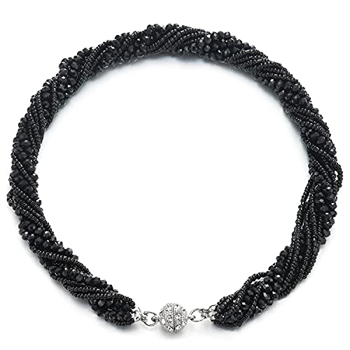 COOLSTEELANDBEYOND Schwarz Statement Anhänger Multi-Schichten Perlen Kristall Geflochtene Kette Halsband Choker Magnetverschluss von COOLSTEELANDBEYOND