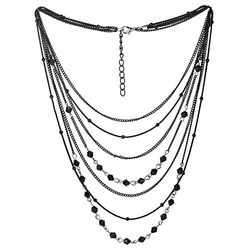 COOLSTEELANDBEYOND Schwarz Statement Choker Halsband Halskette Wasserfall Multi-Schichten Kette Edelsteine Ball Charme Anhänger von COOLSTEELANDBEYOND