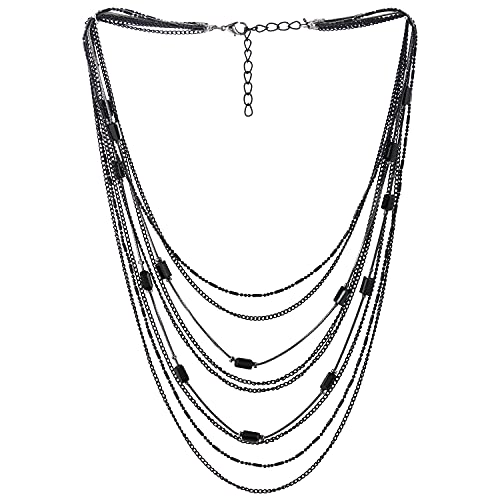 COOLSTEELANDBEYOND Schwarz Statement Choker Kragen Halsband Halskette Wasserfall Multi-Schichten Kette mit Rechteck Kristall Perlen Charme von COOLSTEELANDBEYOND