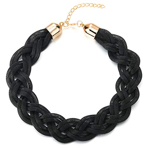 COOLSTEELANDBEYOND Schwarz Statement Halskette Anhänger, Geflochtene Hohl Kabel Große Lätzchen Halsband Choker, Neuer, Abschlussball von COOLSTEELANDBEYOND