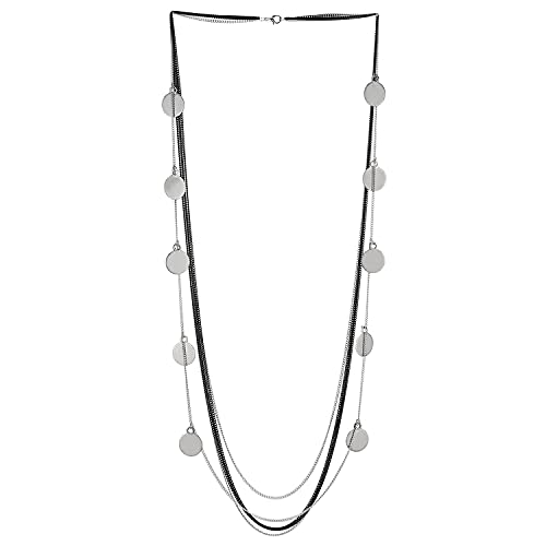 COOLSTEELANDBEYOND Schwarz Statement Halsketten Silber Multi-Schichten Lange Kette mit Baumelnde Kreis Scheibe Charme Anhänger von COOLSTEELANDBEYOND