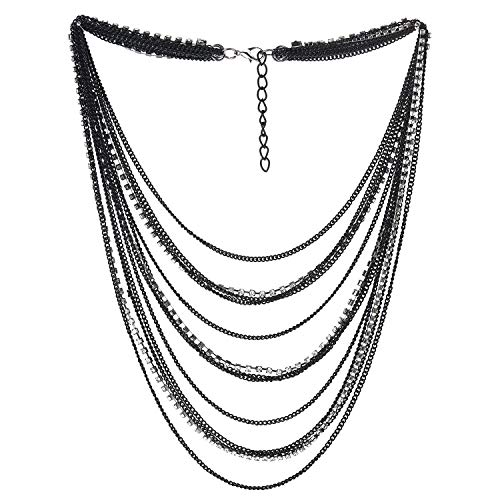 COOLSTEELANDBEYOND Schwarz Wasserfall Multi-Schichten Kette Statement Halskette Kragen Halsband Anhänger mit Strass Kette Abendkleid von COOLSTEELANDBEYOND