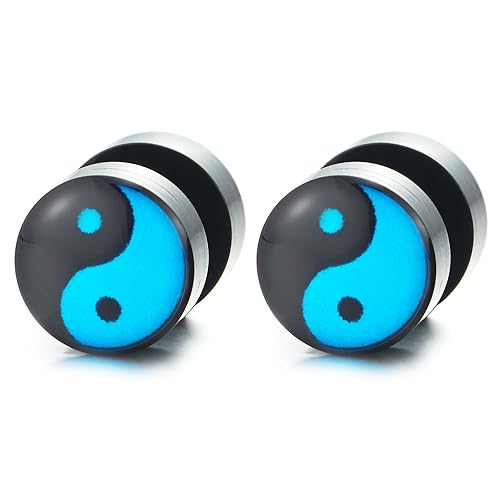 Schwarz und Blau Yin-Yang Herren Ohrringe Ohrstecker Fakeplugs Fake Plug Tunnel Ohr-Piercing, Schraube Wieder, 1 Paar Schwarz und Blau Yin-Yang Herren Ohrringe Ohrstecker Fakeplugs Fake Plug Tunnel Ohr-Piercing, Schraube Wieder, 1 Paar von COOLSTEELANDBEYOND