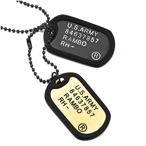 COOLSTEELANDBEYOND Schwarz und Bronze Klassischer Zwei Stücke Herren Militär Armee Dog Tag Anhänger mit Schwarz Silikon und 70cm Kugelkette von COOLSTEELANDBEYOND