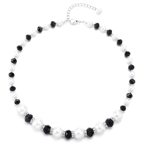COOLSTEELANDBEYOND Schwarz und Weiß Perlen Perle Choker Halskette Kristall Wulst, Statement Halskette, Partei Abendkleid Hochzeit Bankette von COOLSTEELANDBEYOND