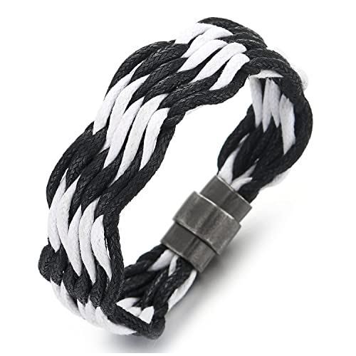 COOLSTEELANDBEYOND Segeln Marine Weiß Schwarz Geflochten Baumwoll Seil Armband Armreif für Herren Damen mit Magnetverschluss von COOLSTEELANDBEYOND