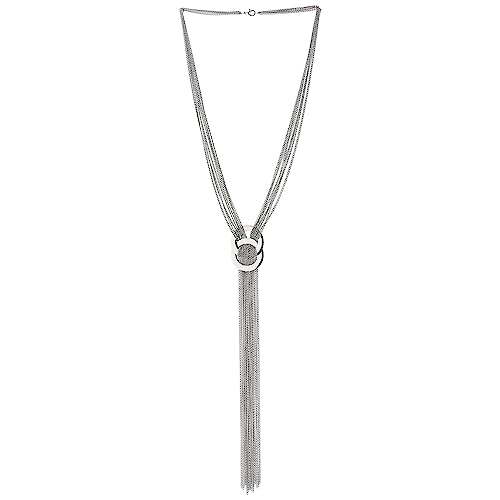 COOLSTEELANDBEYOND Silber Farbe Multi-Strang Kette Statement Halsketten Zwei Ineinander Greifen Kreis Charme Lange Kette Quaste Anhänger von COOLSTEELANDBEYOND