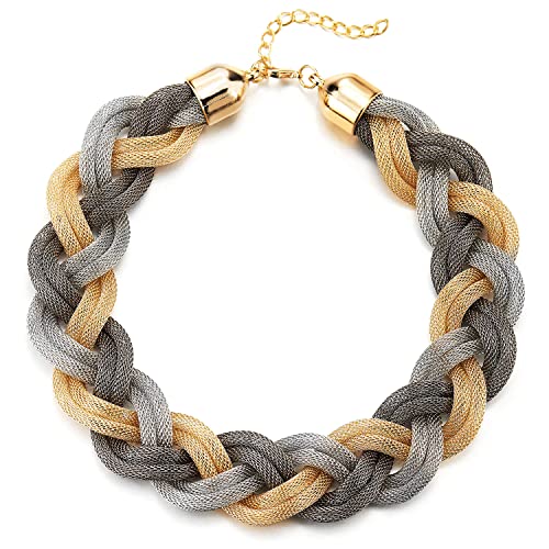 COOLSTEELANDBEYOND Silber Gold Grau Statement Halskette Anhänger, Geflochtene Hohl Kabel Große Lätzchen Halsband Choker, Abschlussball von COOLSTEELANDBEYOND