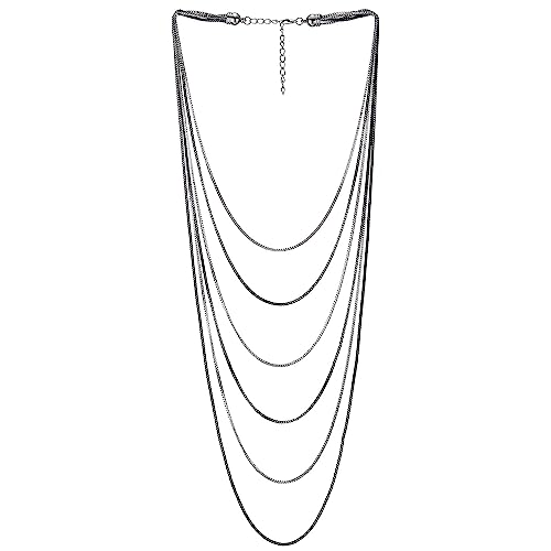 COOLSTEELANDBEYOND Silber Schwarz Choker Kragen Halsband Statement Halskette Wasserfall Multi-Schichten Box Kette Anhänger Abendkleid von COOLSTEELANDBEYOND