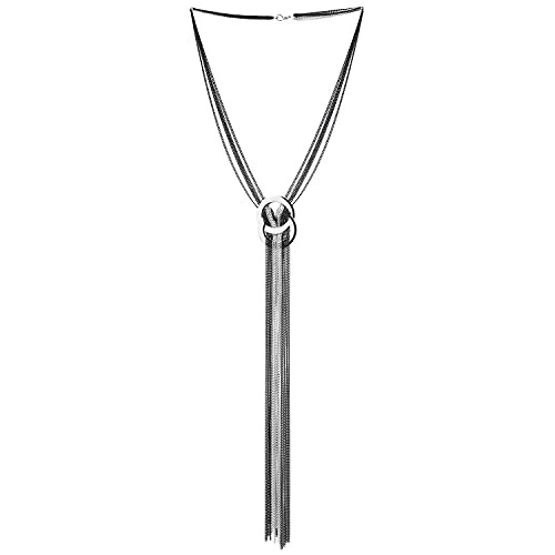 COOLSTEELANDBEYOND Silber Schwarz Damen Multi-Strang Kette Statement Halsketten Zwei Ineinander Greifen Kreis Charme Lange Kette Quaste Anhänger von COOLSTEELANDBEYOND