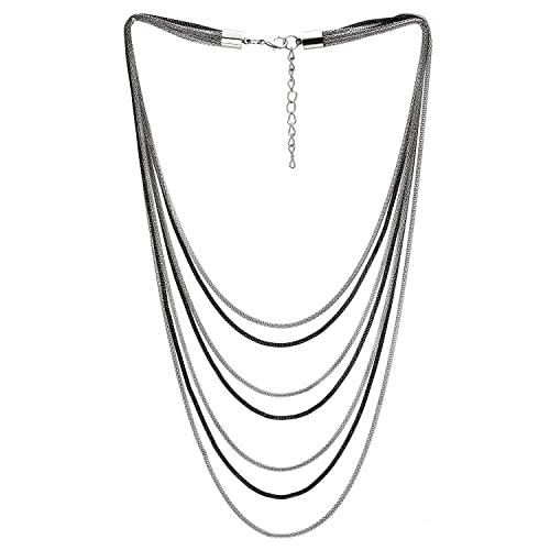 COOLSTEELANDBEYOND Silber Schwarz Kragen Statement Halsketten Wasserfall Multi-Strang Schlange Kette Anhänger, Minimalistischen von COOLSTEELANDBEYOND