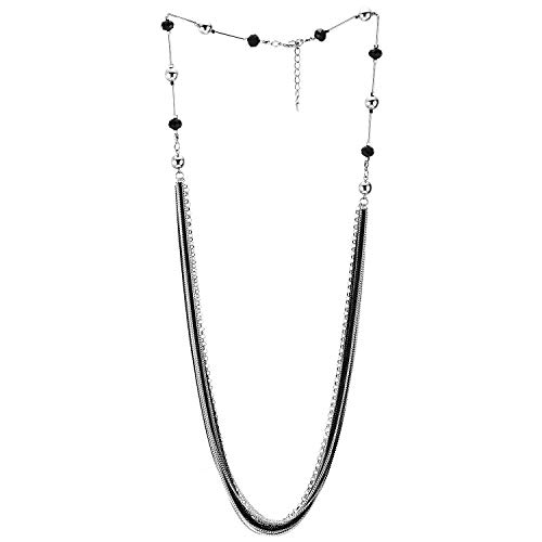 COOLSTEELANDBEYOND Silber Schwarz Multi-Schichten Kette Lange Statement Halskette Kragen Halsband Anhänger mit Kristall Kette Abendkleid von COOLSTEELANDBEYOND