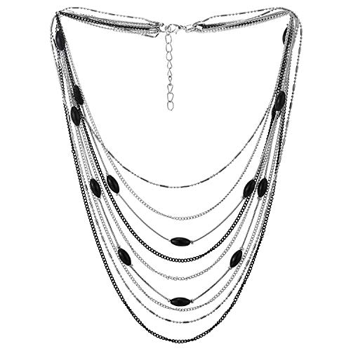 COOLSTEELANDBEYOND Silber Schwarz Statement Choker Halsketten Halskette Wasserfall Multi-Schichten Kette Harz Perlen Charme Anhänger von COOLSTEELANDBEYOND