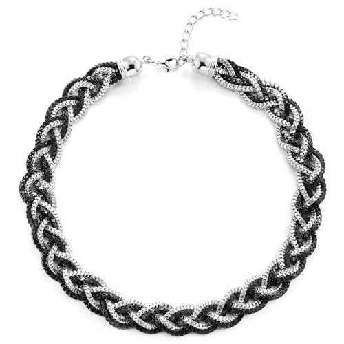 COOLSTEELANDBEYOND Silber Schwarz Statement Halskette, Geflochtene Hohl Box Kette Kabel Lätzchen Halsband Choker, Abendkleid Abschlussball von COOLSTEELANDBEYOND