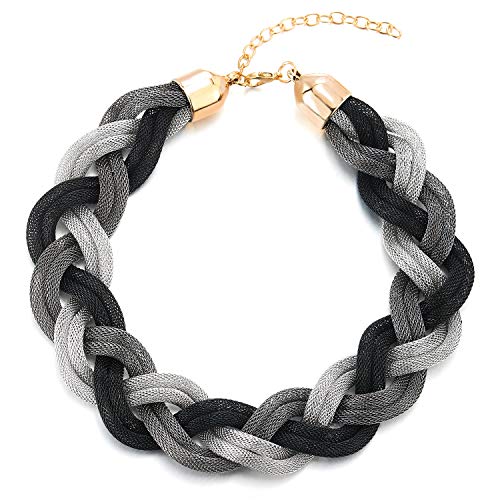 COOLSTEELANDBEYOND Silber Schwarz Statement Halskette Anhänger, Geflochtene Hohl Kabel Große Lätzchen Halsband Choker, Neuer, Abschlussball von COOLSTEELANDBEYOND