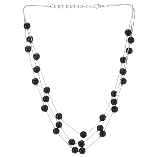 Silber Statement Halsketten Drei Stränge Lange Kette mit Synthetischen Schwarzen Onyx Wulst, Elegante, Abendkleid von COOLSTEELANDBEYOND