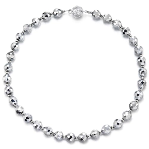 COOLSTEELANDBEYOND Silberne Facettierte Perlenkette Chunky Metallische Statement Choker Halskette mit Kristallkugel Verschluss Glamour von COOLSTEELANDBEYOND